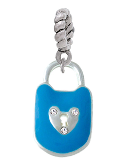 Hot Blue Enamel Lock with Clear Crystals Rope Charm Bead Dangle
