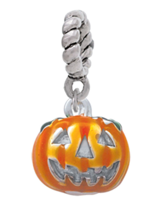 Small Orange Jack O'Lantern with Stem Rope Charm Bead Dangle