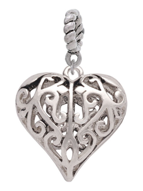 Large Open Filigree Heart Rope Charm Bead Dangle