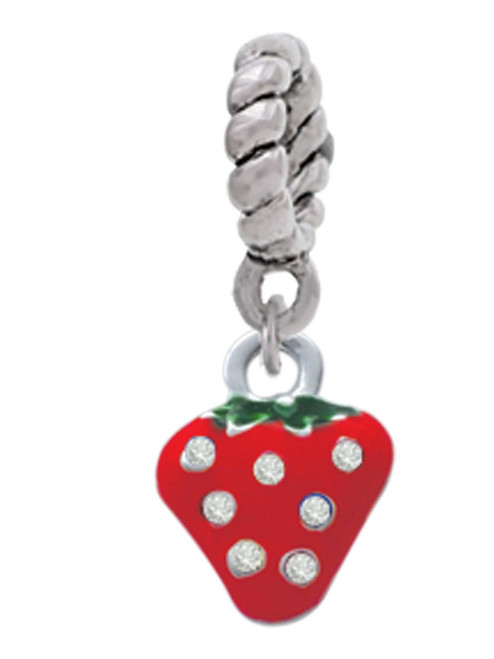 Mini Red Strawberry with Clear Crystals Rope Charm Bead Dangle