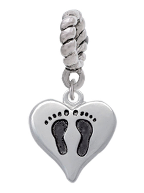 Small Heart with Baby Feet Rope Charm Bead Dangle