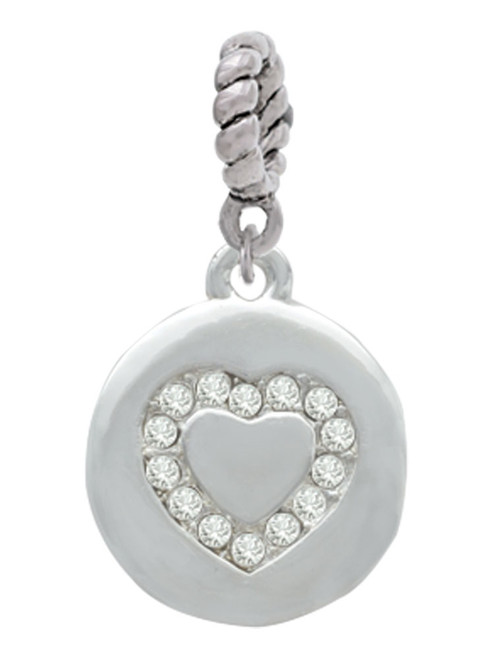 Disc with Crystal Heart Rope Charm Bead Dangle