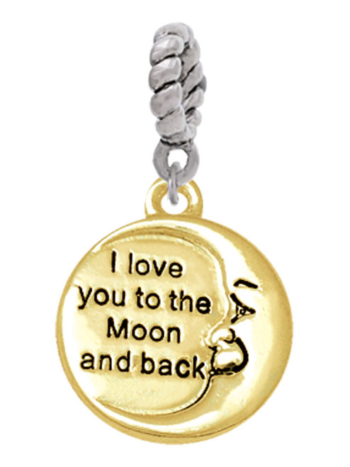 Gold Tone I Love You to the Moon and Back Rope Charm Bead Dangle