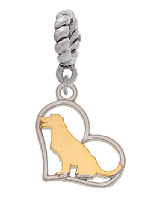 Two Tone Labrador Silhouette Heart Rope Charm Bead Dangle