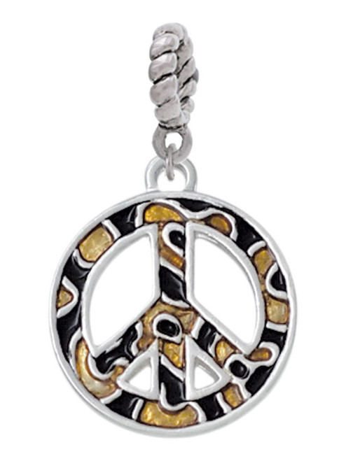 Large Brown Cheetah Print Peace Sign Rope Charm Bead Dangle