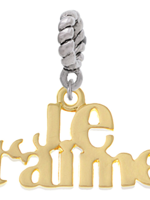 Large Gold Tone Je T'aime Rope Charm Bead Dangle