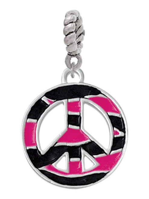 Large Hot Pink Tiger Print Peace Sign Rope Charm Bead Dangle