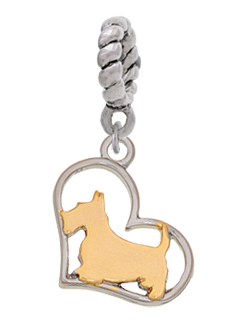 Two Tone Scottie Dog Silhouette Heart Rope Charm Bead Dangle