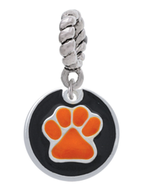 Orange Paw on Black Disc Rope Charm Bead Dangle