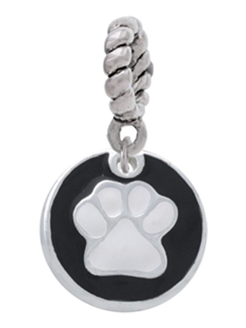 White Paw on Black Disc Rope Charm Bead Dangle