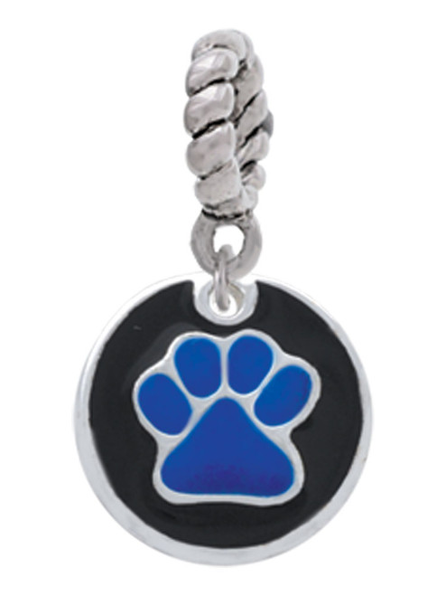 Navy Blue Paw on Black Disc Rope Charm Bead Dangle