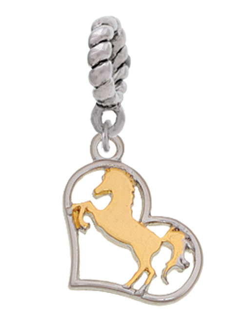 Two Tone Stallion Silhouette Heart Rope Charm Bead Dangle