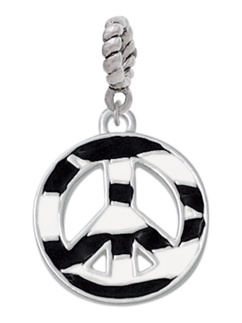 Large Zebra Print Peace Sign Rope Charm Bead Dangle