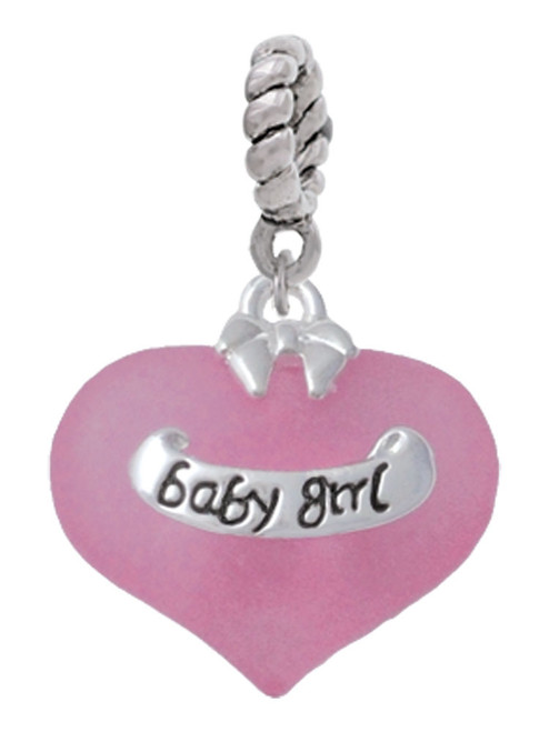 Baby Girl Pink Heart with Baby Feet Rope Charm Bead Dangle