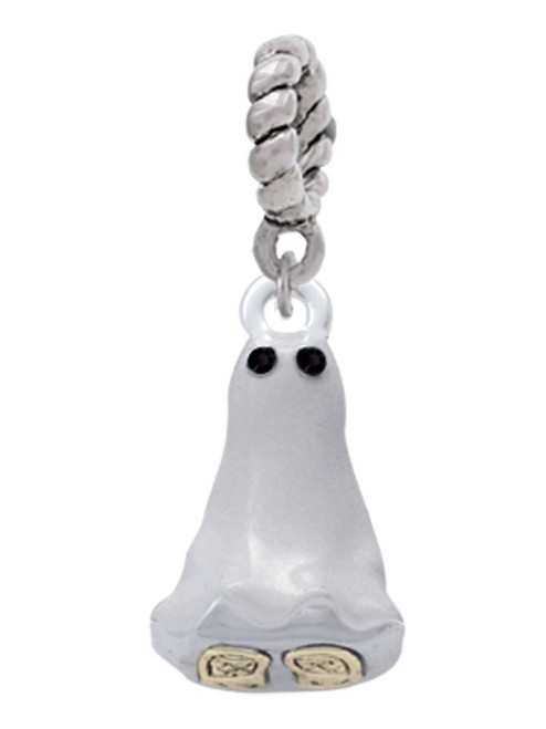 3-D Ghost with Black Crystals Rope Charm Bead Dangle