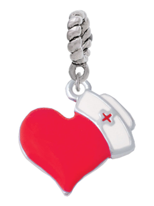 Red Heart with Nurse Hat Rope Charm Bead Dangle