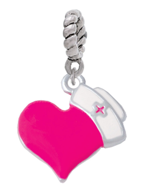Hot Pink Heart with Nurse Hat Rope Charm Bead Dangle