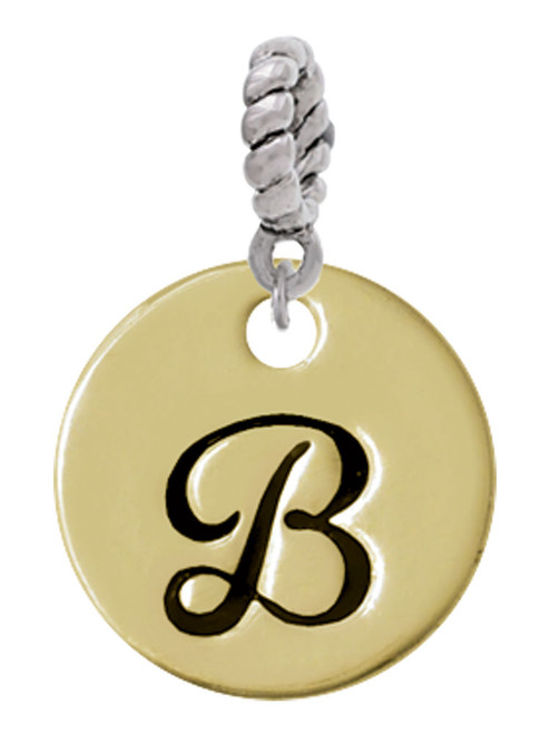 Large Gold Tone Disc Letter - B - 3/4'' Rope Charm Bead Dangle