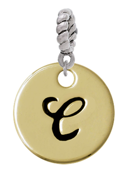 Large Gold Tone Disc Letter - C - 3/4'' Rope Charm Bead Dangle