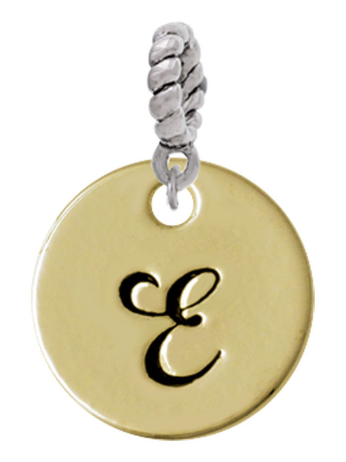 Large Gold Tone Disc Letter - E - 3/4'' Rope Charm Bead Dangle