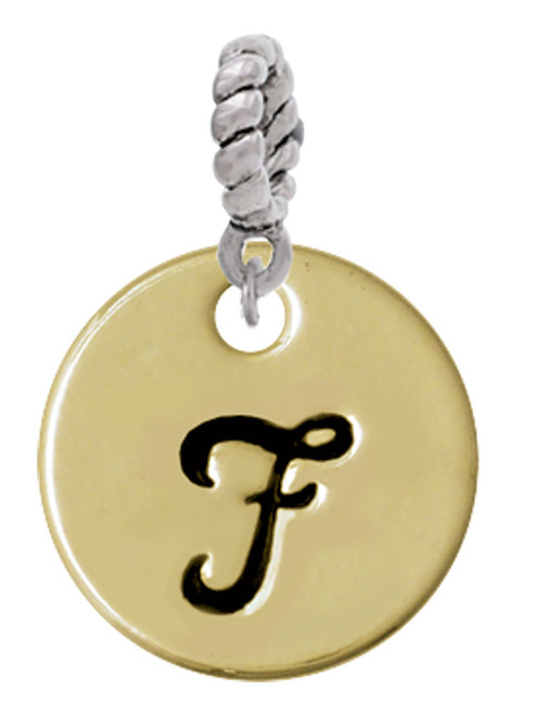 Large Gold Tone Disc Letter - F - 3/4'' Rope Charm Bead Dangle