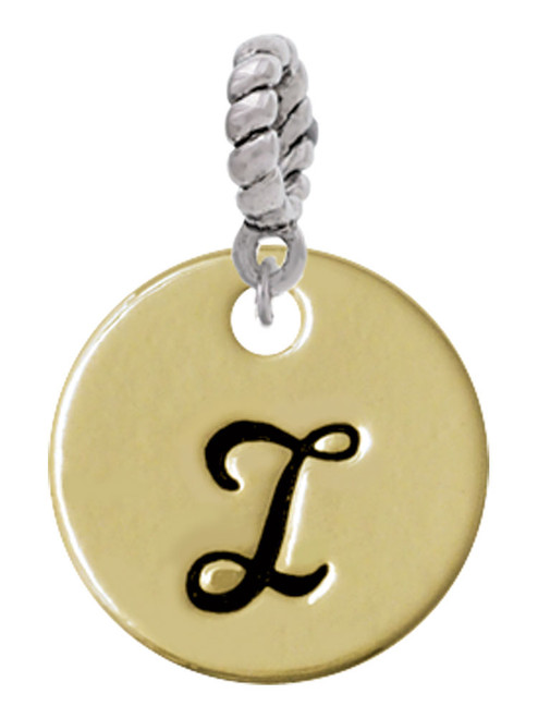 Large Gold Tone Disc Letter - I - 3/4'' Rope Charm Bead Dangle