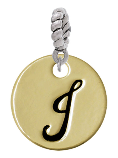 Large Gold Tone Disc Letter - J - 3/4'' Rope Charm Bead Dangle