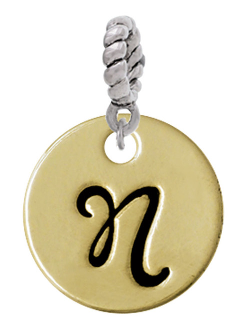 Large Gold Tone Disc Letter - N - 3/4'' Rope Charm Bead Dangle