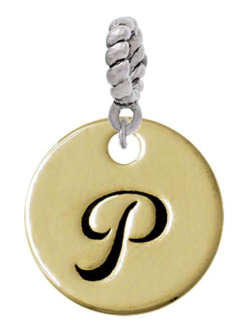 Large Gold Tone Disc Letter - P - 3/4'' Rope Charm Bead Dangle