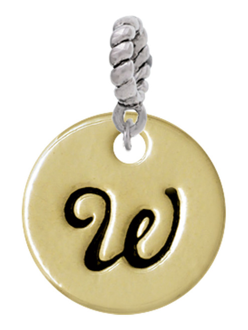 Large Gold Tone Disc Letter - W - 3/4'' Rope Charm Bead Dangle