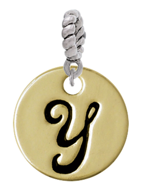 Large Gold Tone Disc Letter - Y - 3/4'' Rope Charm Bead Dangle