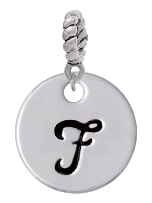Large Script Letter - F - 3/4'' Disc - Rope Charm Bead Dangle