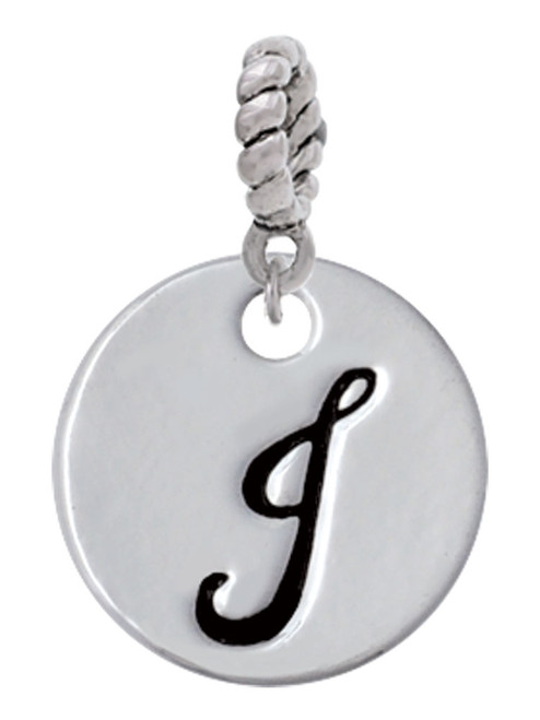 Large Script Letter - J - 3/4'' Disc - Rope Charm Bead Dangle