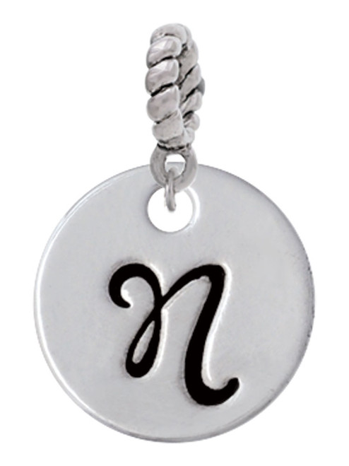 Large Script Letter - N - 3/4'' Disc - Rope Charm Bead Dangle