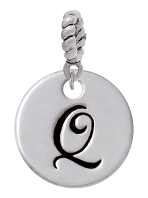 Large Script Letter - Q - 3/4'' Disc - Rope Charm Bead Dangle