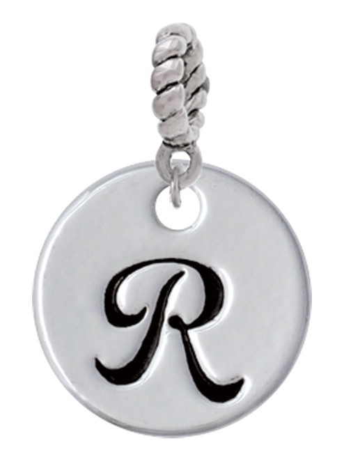 Large Script Letter - R - 3/4'' Disc - Rope Charm Bead Dangle