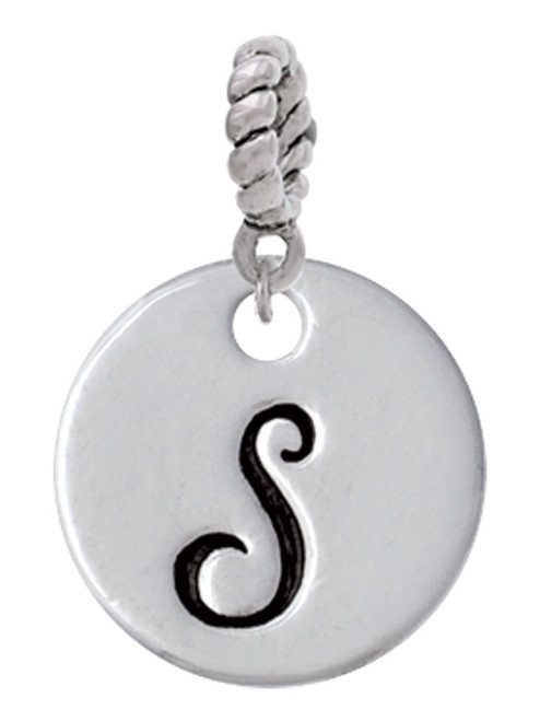 Large Script Letter - S - 3/4'' Disc - Rope Charm Bead Dangle