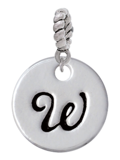 Large Script Letter - W - 3/4'' Disc - Rope Charm Bead Dangle