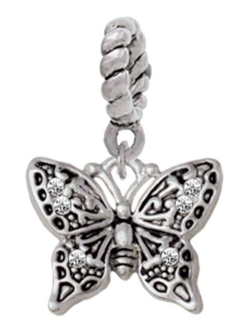 Small Antiqued Crystal Butterfly Rope Charm Bead Dangle