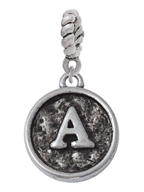 Antiqued Round Seal - Initial - A - Rope Charm Bead Dangle