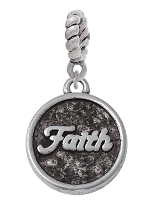 Antiqued Round Seal - Faith Rope Charm Bead Dangle