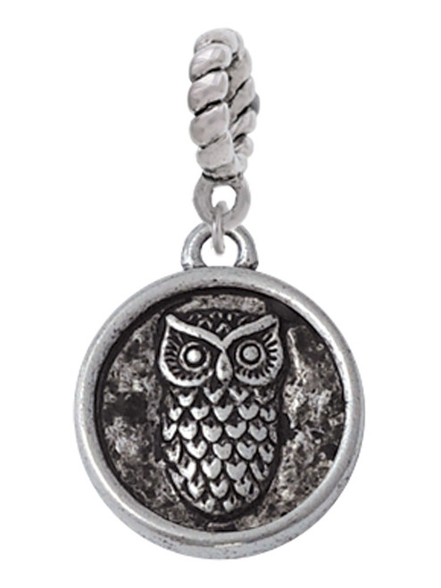 Antiqued Round Seal - Owl Rope Charm Bead Dangle