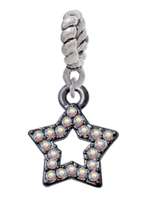 Open Black Star with Clear AB Crystals Rope Charm Bead Dangle