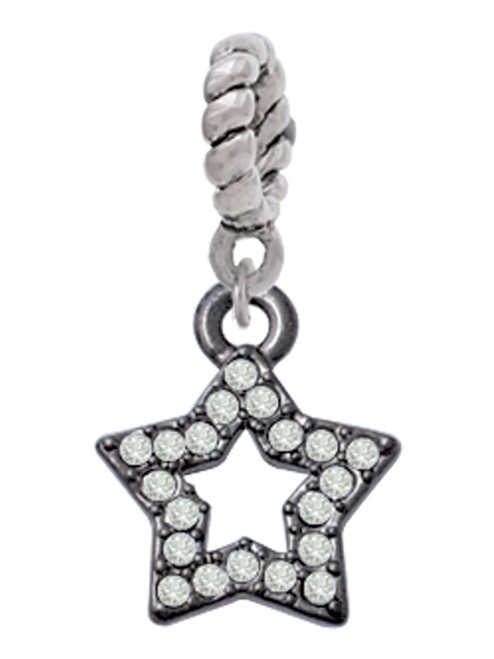Open Black Star with Clear Crystals Rope Charm Bead Dangle