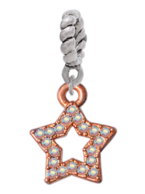 Open Rose Gold Tone Star with Clear AB Crystals Rope Charm Bead Dangle