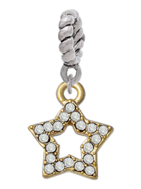 Open Gold Tone Star with Clear Crystals Rope Charm Bead Dangle