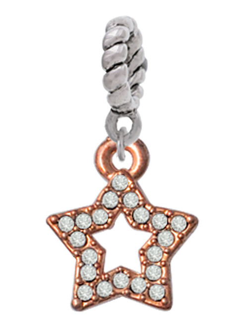Open Rose Gold Tone Star with Clear Crystals Rope Charm Bead Dangle