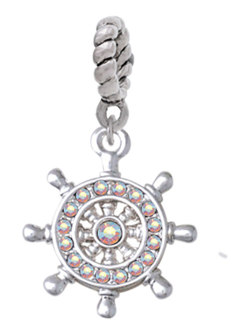 AB Crystal Ship Wheel Rope Charm Bead Dangle