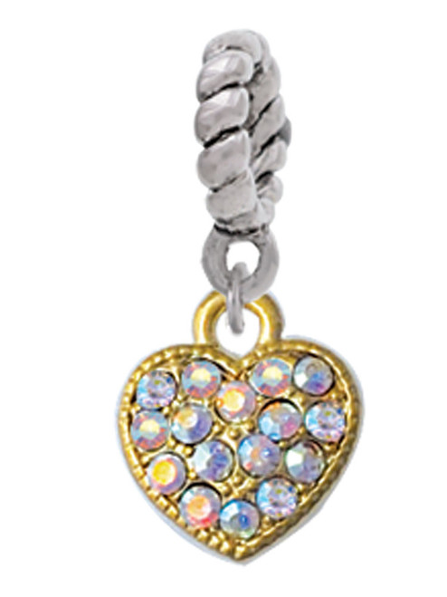 Small Gold Tone Heart with Clear AB Crystals Rope Charm Bead Dangle