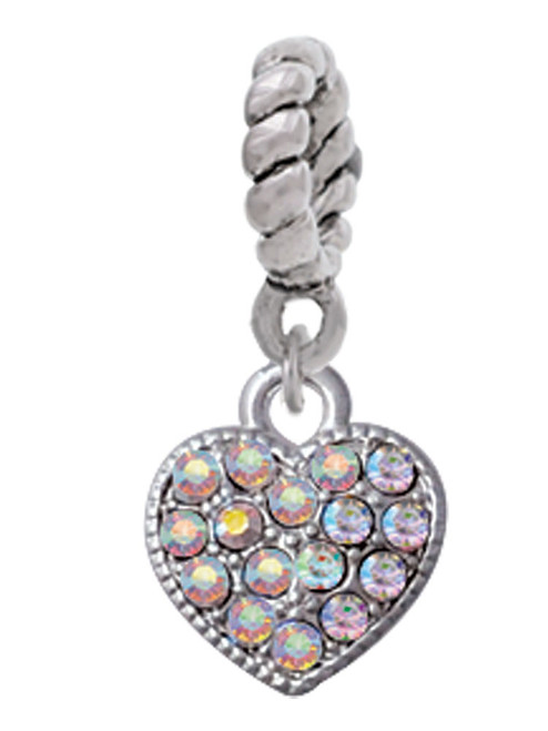 Small Heart with Clear AB Crystals Rope Charm Bead Dangle